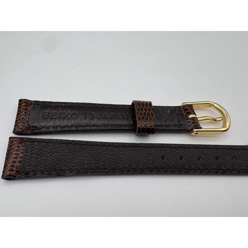 Vintage OEM Seiko Brown Lizard-Grain Leather Watch Strap 13mm Gold-Tone Buckle - Picture 3 of 6
